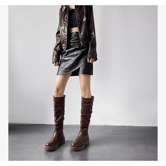 Women's Fashion Thick Heel Riding Boots Brown Side Zipper Durable Elegant 7.5 - Picture 7 of 13